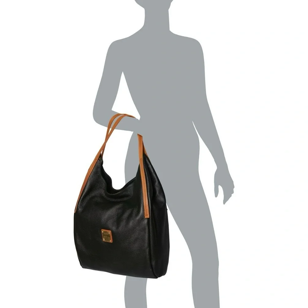 Valentina Black and Tan Pebbled Leather‎ Tote Shoulder Bag